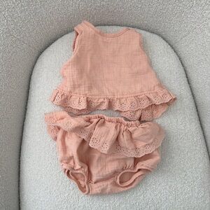 Quincy Mae Peach Eyelet Ruffle Two-Piece Diaper Cover Set